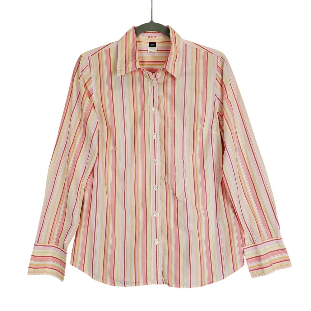 J. Crew Pink Stripe Shirt M Button Long Sleeve Slim Fit Top Casual Office Basic